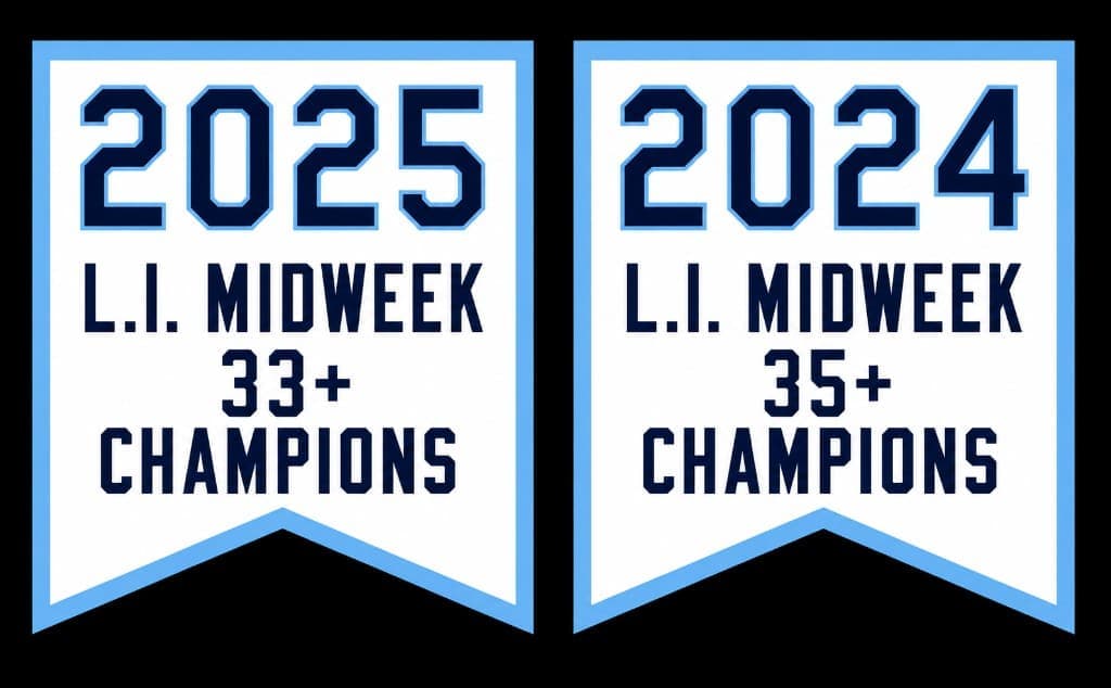 NY Wolves championship pennants — 2025 L.I. Midweek 33+ and 2024 L.I. Midweek 35+